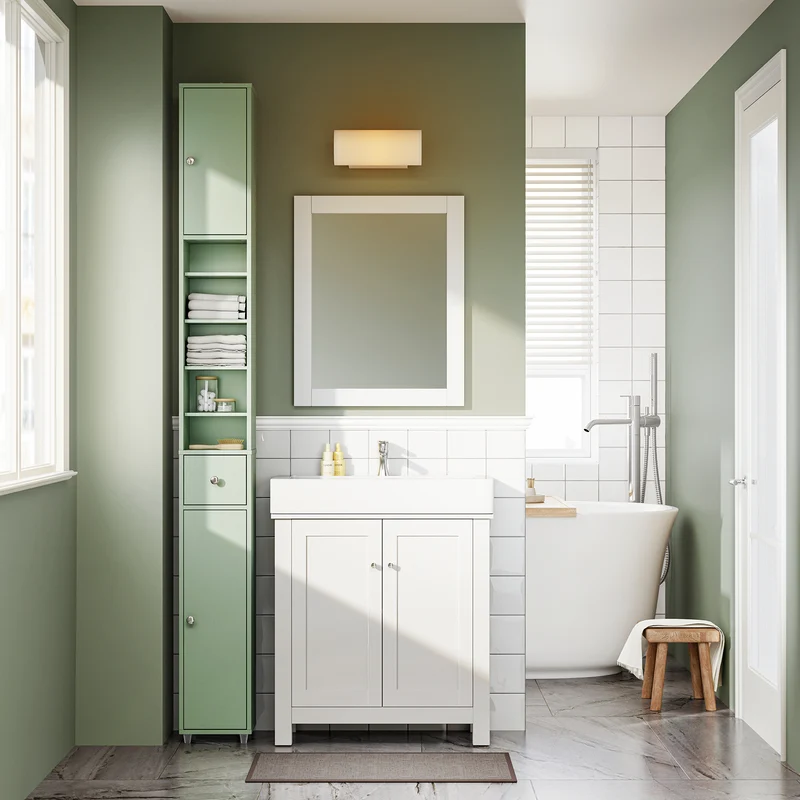 SoBuy | Badezimmer Hochschrank Schmal | mit Verstellbare Ablagen | Hellgrün | 20x180x20cm BZR34-II-GR