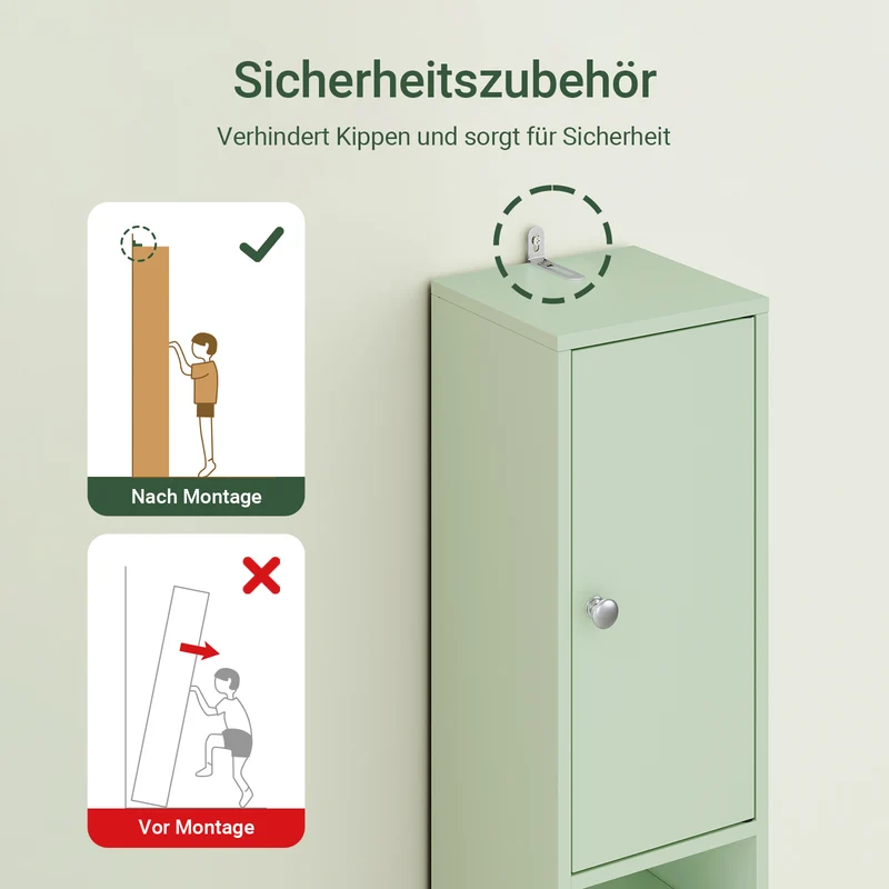 SoBuy | Badezimmer Hochschrank Schmal | mit Verstellbare Ablagen | Hellgrün | 20x180x20cm BZR34-II-GR
