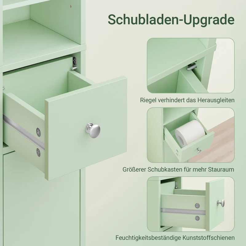 SoBuy | Badezimmer Hochschrank Schmal | mit Verstellbare Ablagen | Hellgrün | 20x180x20cm BZR34-II-GR