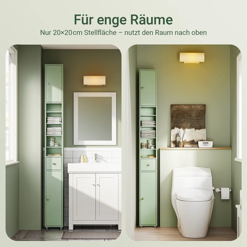 SoBuy | Badezimmer Hochschrank Schmal | mit Verstellbare Ablagen | Hellgrün | 20x180x20cm BZR34-II-GR