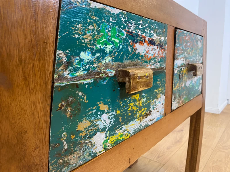Einzigartige Kommode handgefertigt aus altem Bootsholz mit Schubladen I Teakholz I Sideboard Schrank Anrichte Konsole Flurkommode Ablage Opium Bootsmöbel I