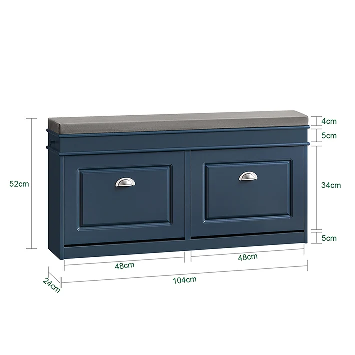 SoBuy | Schuhbank mit 2 Klappen | Schuhfach | Landhausstil Blau | FSR64-B