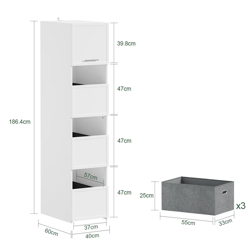 SoBuy | Wäschesammler | Mehrzweckschrank Weiß mit 4 Türen und Wäschesammler | White | BZR232-W
