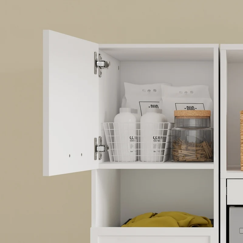 SoBuy | Wäschesammler | Mehrzweckschrank Weiß mit 4 Türen und Wäschesammler | White | BZR232-W