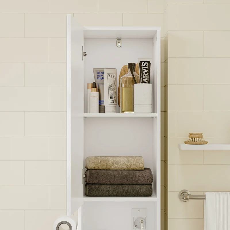 SoBuy | Badezimmer Hochschrank | Badezimmerschrank schmal mit Spiegeltür und | White | BZR240-E-W