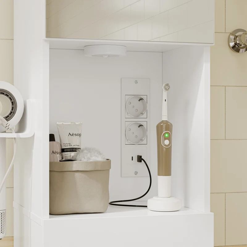SoBuy | Badezimmer Hochschrank | Badezimmerschrank schmal mit Spiegeltür und | White | BZR240-E-W