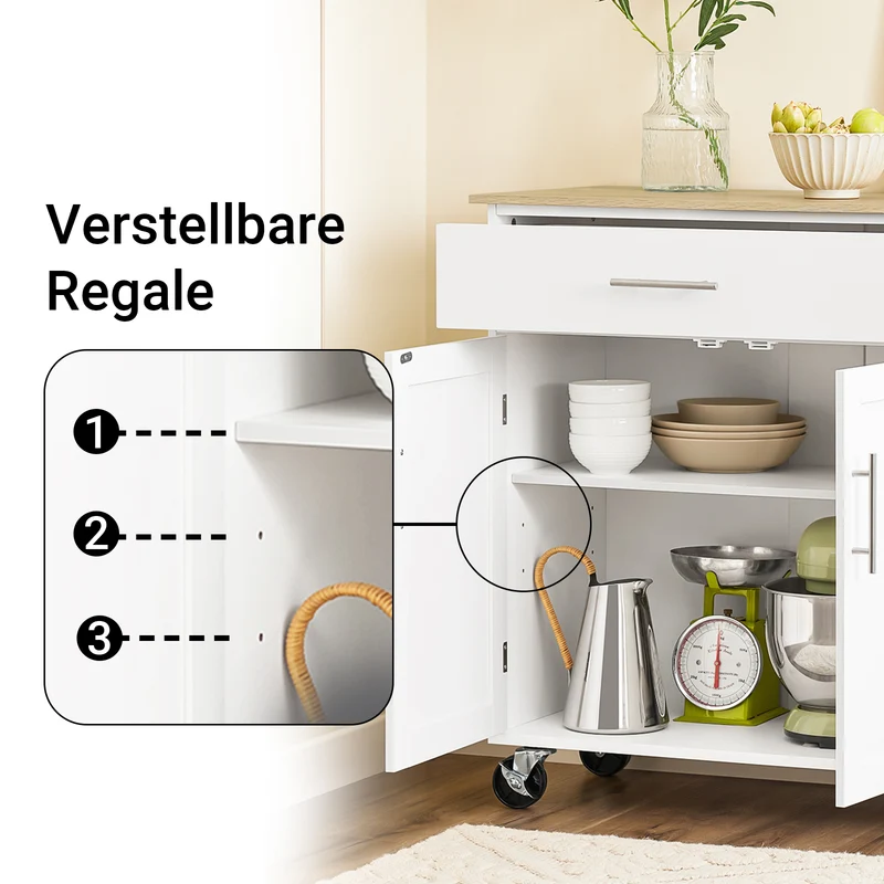 SoBuy Kücheninsel Rollbar mit Arbeitsplatte Weiß FKW133-WN