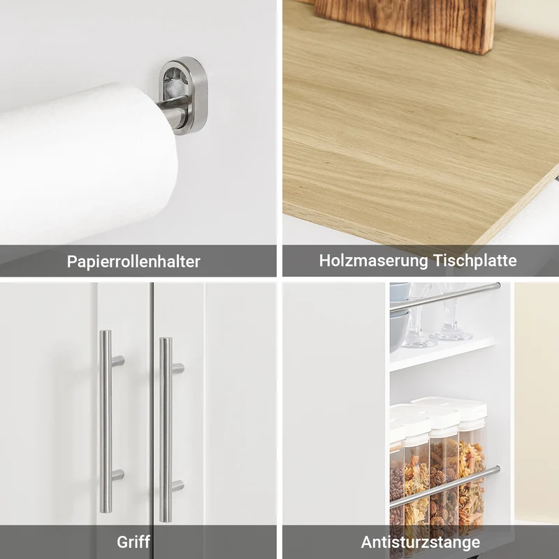 SoBuy Kücheninsel Rollbar mit Arbeitsplatte Weiß FKW133-WN