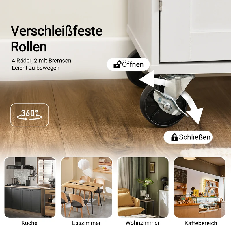 SoBuy Kücheninsel Rollbar mit Arbeitsplatte Weiß FKW133-WN