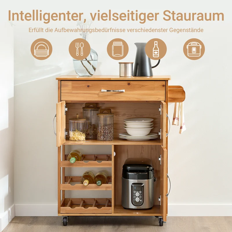 SoBuy | Servierwagen | mit Flaschenablagen Küchenwagen | Naturfarben | FKW45-N