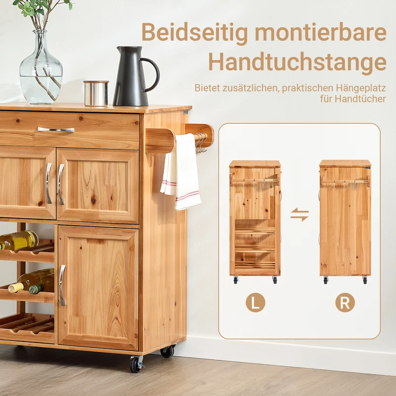 SoBuy | Servierwagen | mit Flaschenablagen Küchenwagen | Naturfarben | FKW45-N