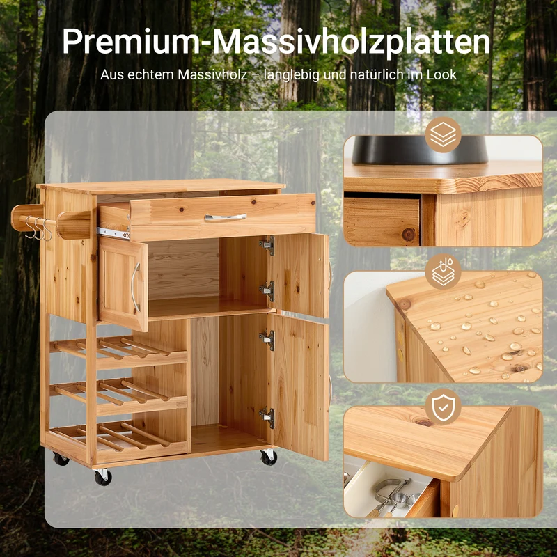 SoBuy | Servierwagen | mit Flaschenablagen Küchenwagen | Naturfarben | FKW45-N