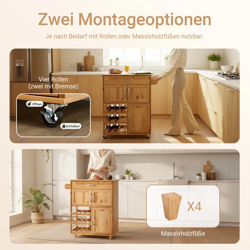 SoBuy | Servierwagen | mit Flaschenablagen Küchenwagen | Naturfarben | FKW45-N
