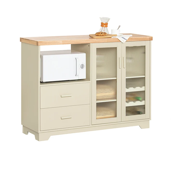 SoBuy | Sideboard mit 2 Glastüren | Küchenschrank | Vitrinen & Vitrinenschränke | Beige | FSB81-MI
