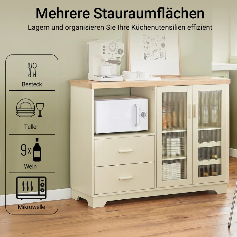 SoBuy | Sideboard mit 2 Glastüren | Küchenschrank | Vitrinen & Vitrinenschränke | Beige | FSB81-MI