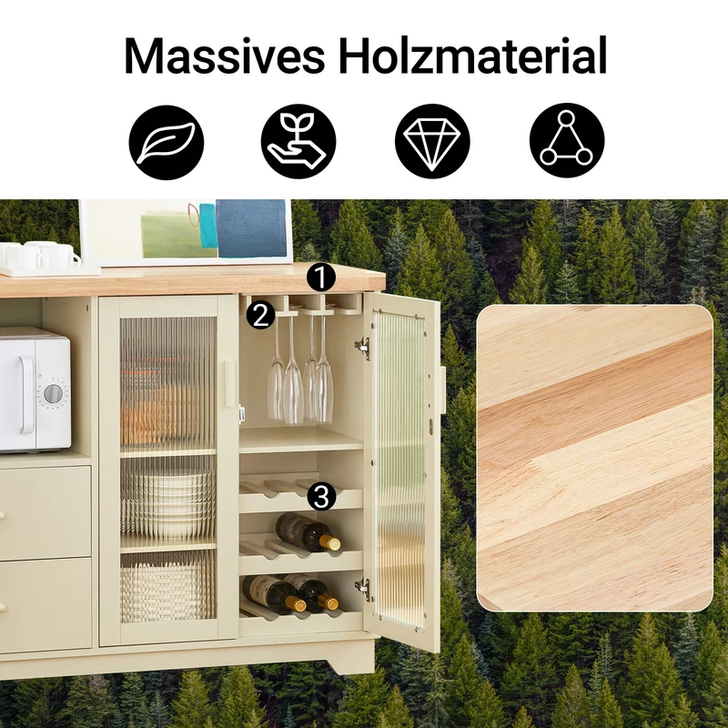SoBuy | Sideboard mit 2 Glastüren | Küchenschrank | Vitrinen & Vitrinenschränke | Beige | FSB81-MI