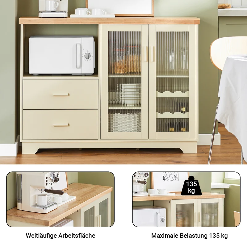 SoBuy | Sideboard mit 2 Glastüren | Küchenschrank | Vitrinen & Vitrinenschränke | Beige | FSB81-MI