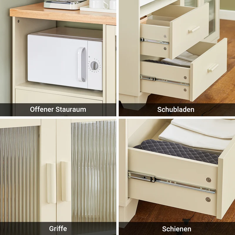 SoBuy | Sideboard mit 2 Glastüren | Küchenschrank | Vitrinen & Vitrinenschränke | Beige | FSB81-MI