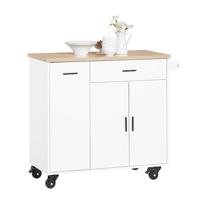 SoBuy | Kücheninsel | mit Gewürzregal | Sideboard | Weiß | 105x92x46cm | FKW126-WN