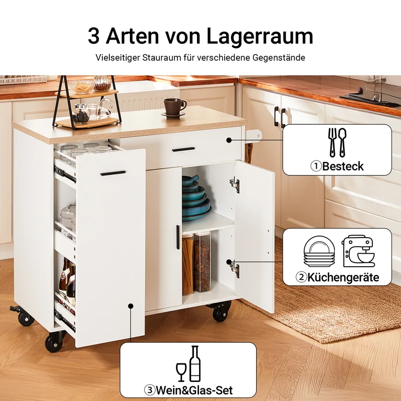 SoBuy | Kücheninsel | mit Gewürzregal | Sideboard | Weiß | 105x92x46cm | FKW126-WN