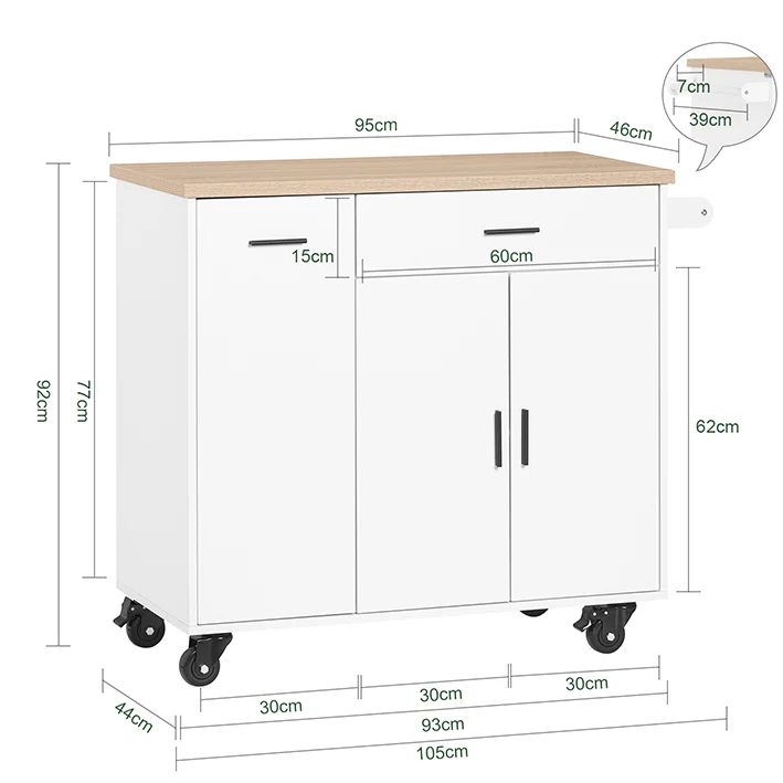 SoBuy | Kücheninsel | mit Gewürzregal | Sideboard | Weiß | 105x92x46cm | FKW126-WN
