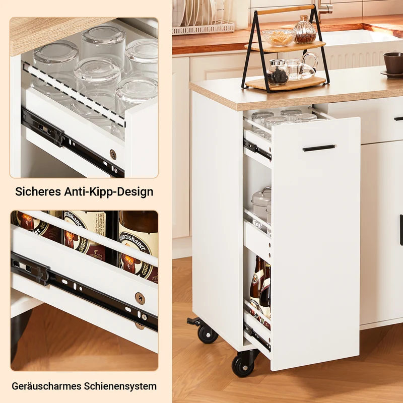 SoBuy | Kücheninsel | mit Gewürzregal | Sideboard | Weiß | 105x92x46cm | FKW126-WN
