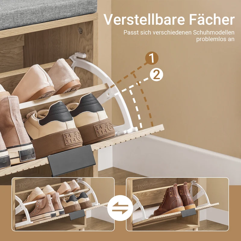 SoBuy | Schuhbank schmal mit Sitzfläche | mit Stauraum | Sonoma Eiche + Grau | FSR199-N