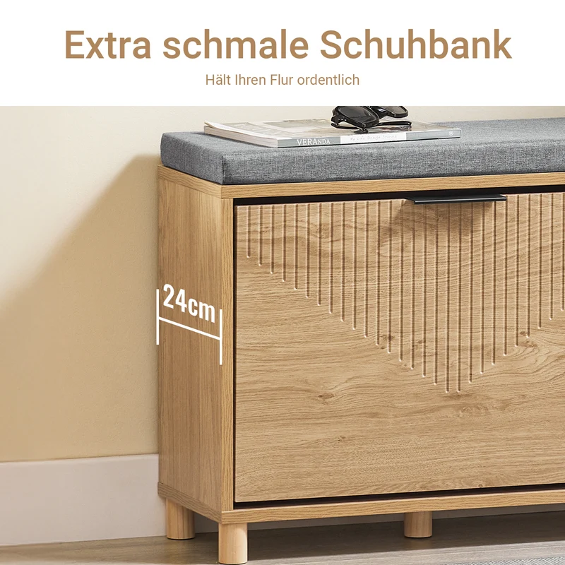 SoBuy | Schuhbank schmal mit Sitzfläche | mit Stauraum | Sonoma Eiche + Grau | FSR199-N