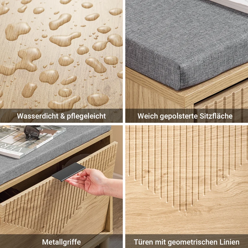 SoBuy | Schuhbank schmal mit Sitzfläche | mit Stauraum | Sonoma Eiche + Grau | FSR199-N