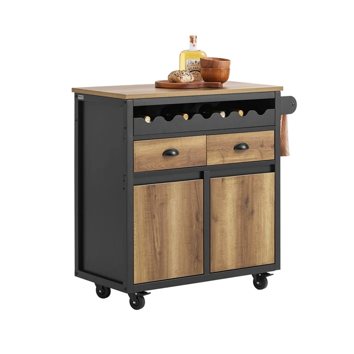 SoBuy | Küchenwagen mit Flaschenablage | Servierwagen Kücheninsel | Vintagebraun | FKW122-SCH