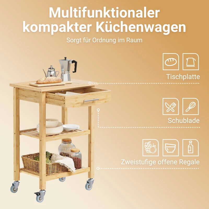 SoBuy | Küchenwagen aus karbonisiertem | Bambus | 58×86×40cm | FKW135-N