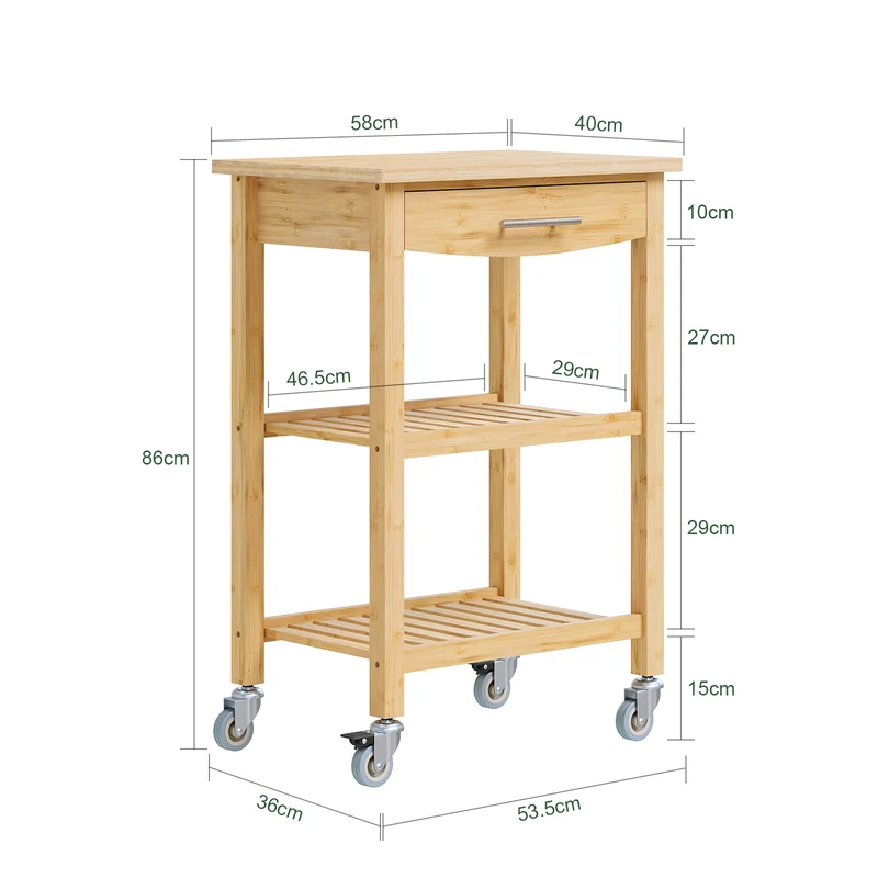 SoBuy | Küchenwagen aus karbonisiertem | Bambus | 58×86×40cm | FKW135-N