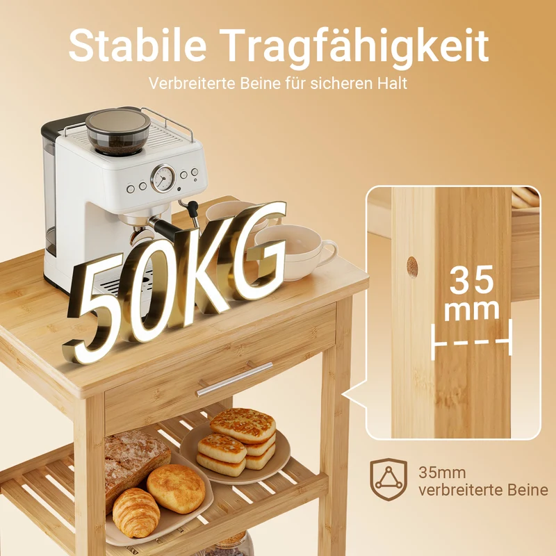 SoBuy | Küchenwagen aus karbonisiertem | Bambus | 58×86×40cm | FKW135-N