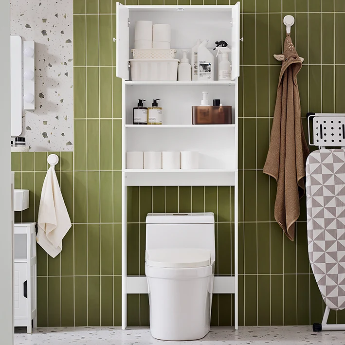 SoBuy | Waschmaschinenüberbau Toilettenregal | Waschmaschinenschrank mit Schrank | Weiß | BZR165-W