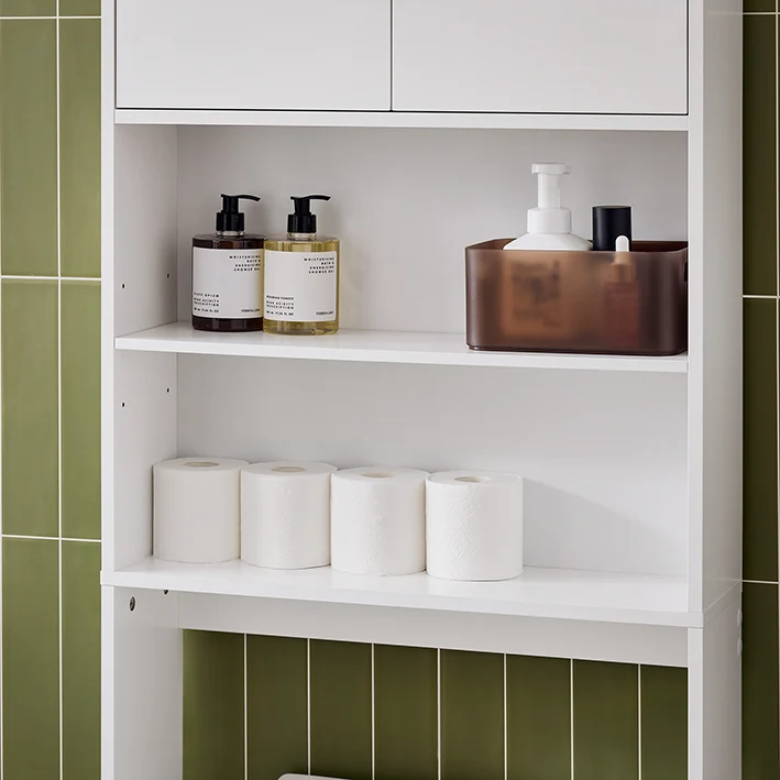 SoBuy | Waschmaschinenüberbau Toilettenregal | Waschmaschinenschrank mit Schrank | Weiß | BZR165-W