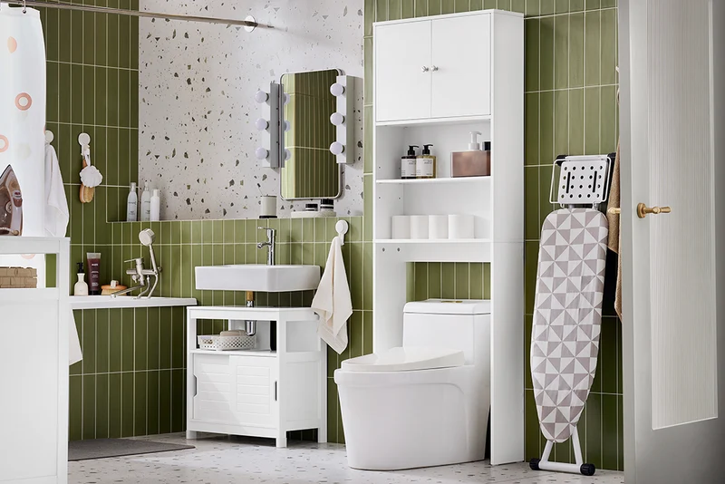 SoBuy | Waschmaschinenüberbau Toilettenregal | Waschmaschinenschrank mit Schrank | Weiß | BZR165-W