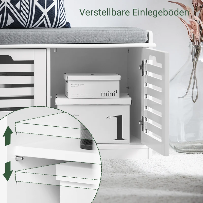 SoBuy | Schuhbank mit Sitzfläche | Sitzkommode mit 2 Türen | Schuhtruhe | Weiß | FSR23-II-W