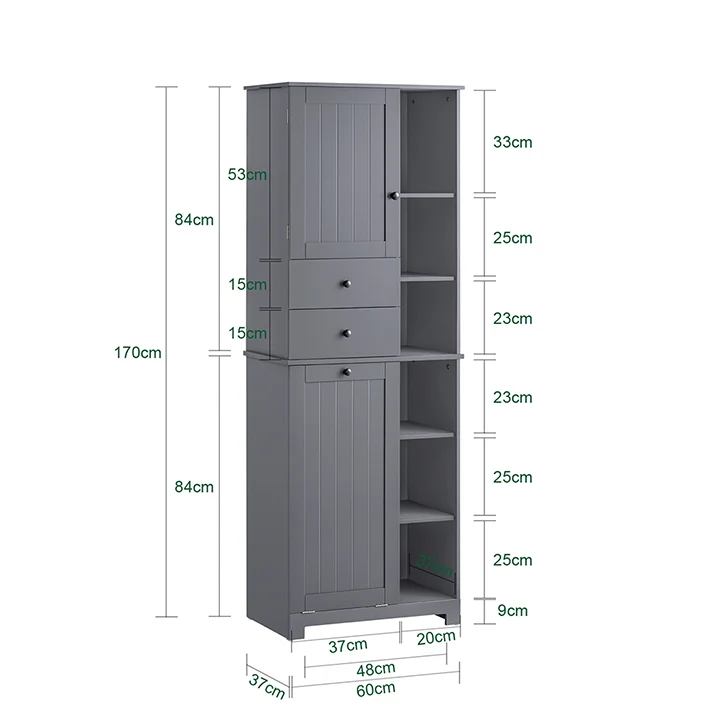 SoBuy | Hochschrank mit Wäschesack | Badschrank | Wäscheschrank | Badregal | Dunkelgrau | BZR104-DG