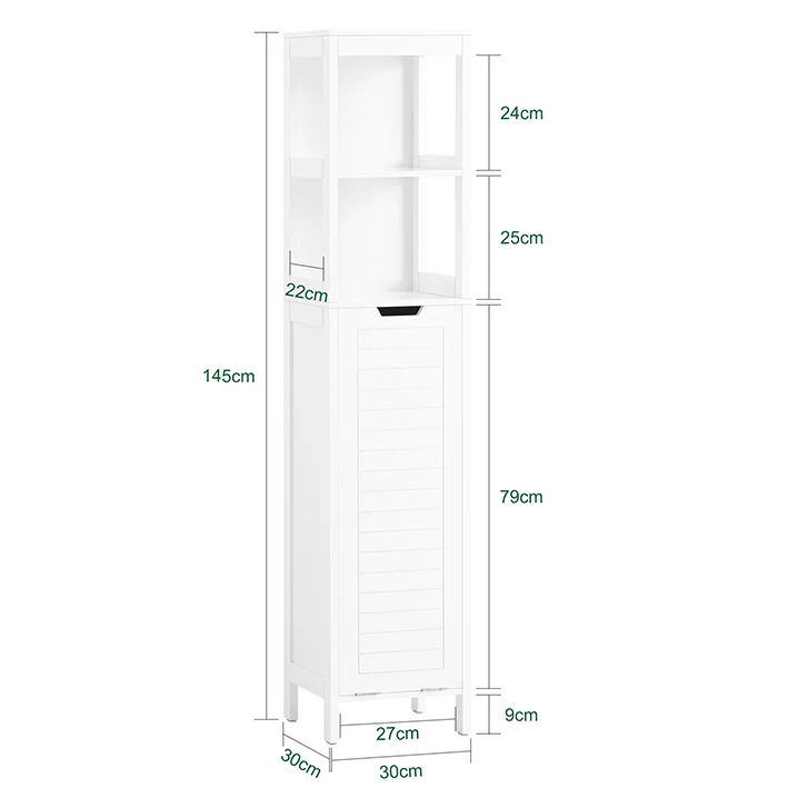 SoBuy | Hochschrank mit Wäschesack | Badschrank | Wäscheschrank | Badregal | Weiß | BZR123-W