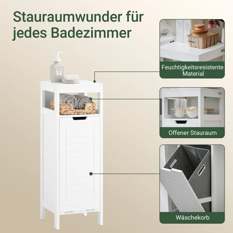 SoBuy | Wäscheschrank | mit ausklappbarem Wäschesack | Wäschesammler | Badschrank | Weiß | BZR122-W