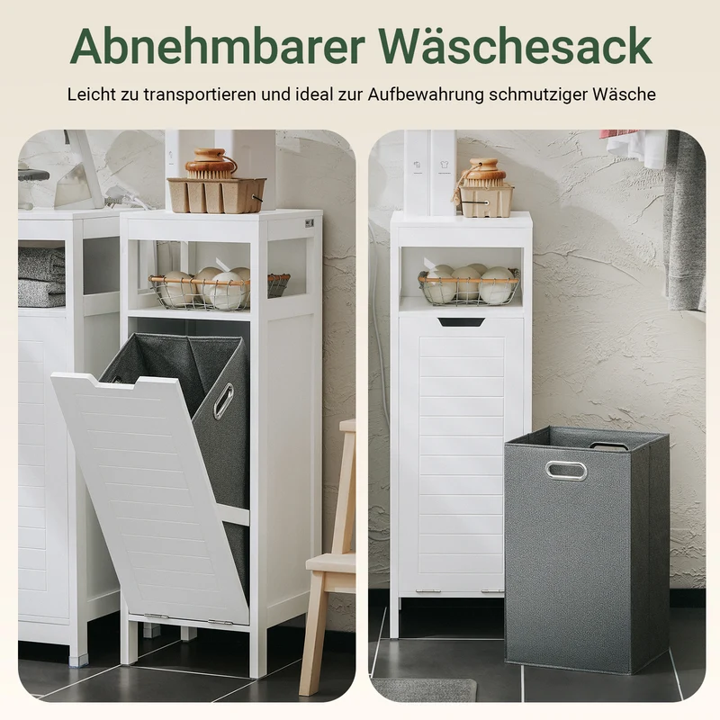 SoBuy | Wäscheschrank | mit ausklappbarem Wäschesack | Wäschesammler | Badschrank | Weiß | BZR122-W