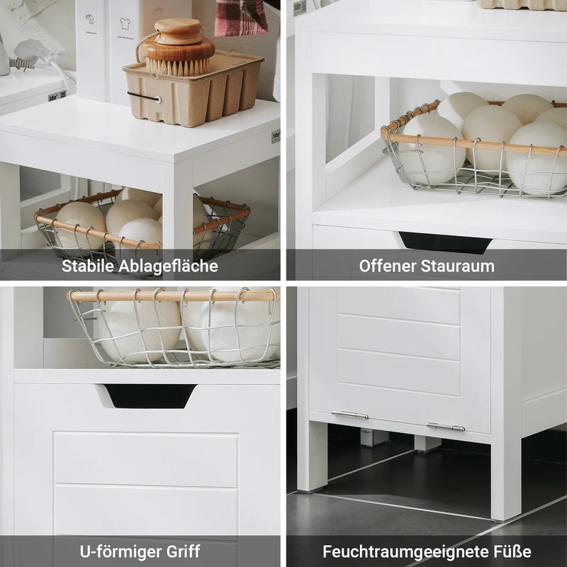 SoBuy | Wäscheschrank | mit ausklappbarem Wäschesack | Wäschesammler | Badschrank | Weiß | BZR122-W