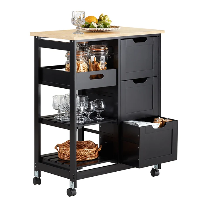 SoBuy Küchenwagen Servierwagen Für Küche, Esszimmer Schwarz 67x84,5x37cm FKW79-SCH