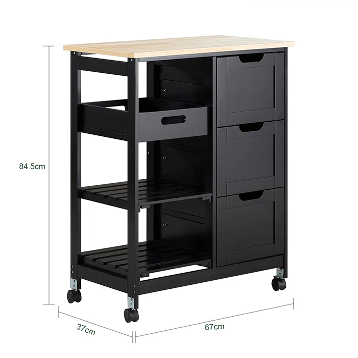SoBuy Küchenwagen Servierwagen Für Küche, Esszimmer Schwarz 67x84,5x37cm FKW79-SCH