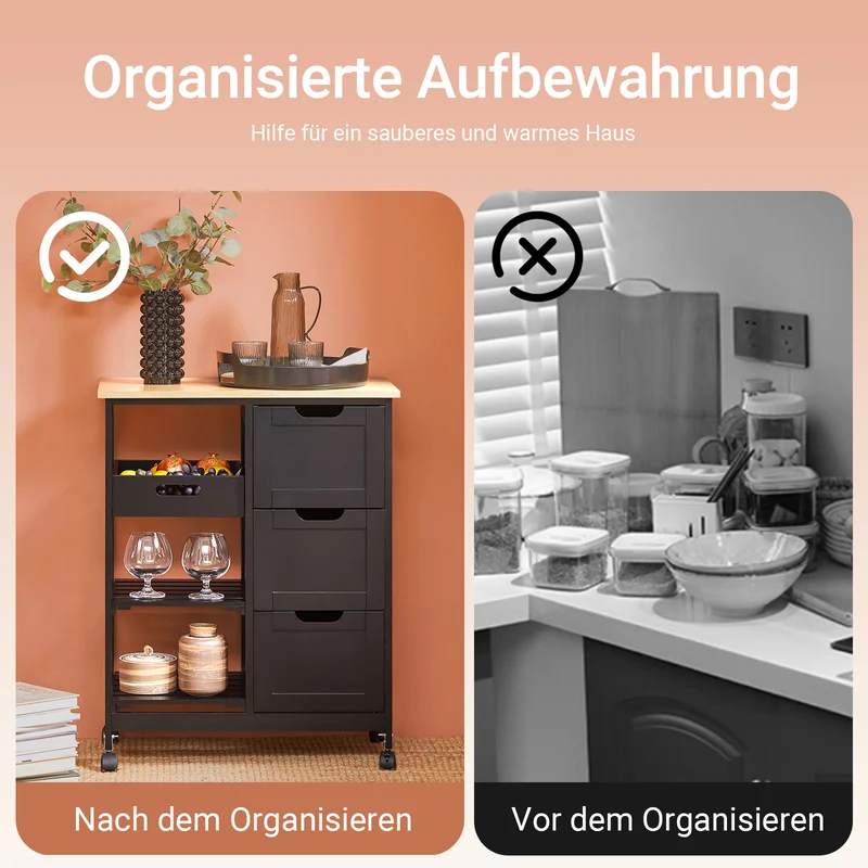 SoBuy Küchenwagen Servierwagen Für Küche, Esszimmer Schwarz 67x84,5x37cm FKW79-SCH