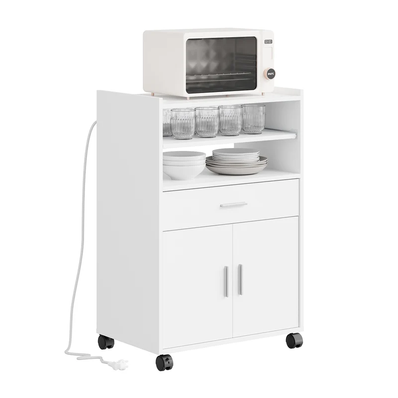 SoBuy Küchenwagen mit USB-Ladung und Ausziehfach Weiß 61x40x92 cm FSB09-E-W