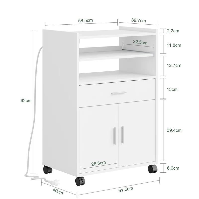 SoBuy Küchenwagen mit USB-Ladung und Ausziehfach Weiß 61x40x92 cm FSB09-E-W