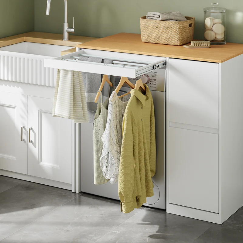 SoBuy Waschmaschinenschrank mit Wäschekorb Weiß BZR223-WN