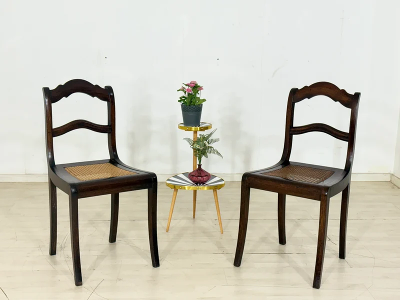 2x Sehr schöne Biedermeier Stühle Esszimmerstühle Wiener Korbgeflochten Stuhl Antik um 1880