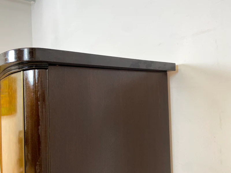 Stilvoller & hochwertiger Mid-Century Kleiderschrank mit Glastüren und Vorhängen I Vollholz I Schrank Schlafzimmerschrank Wäscheschrank Wardrobe Rockabilly Vintage 50er 60er